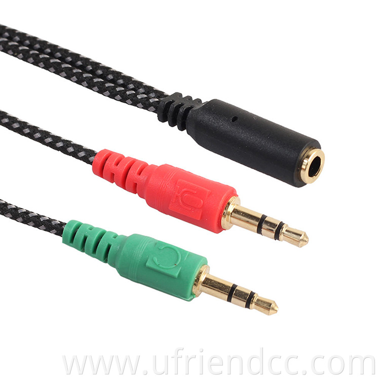 High Quality Durable 3.5mm 2 Male Plug to 1 Female Jack Audio Mic Headset Splitter Auxiliary Cable